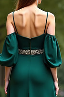 Load image into Gallery viewer, Dark Green Cold Shoulder Satin Long Formal Dress