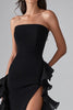 Load image into Gallery viewer, Black Square Neck Satin Long Formal Dress with Slit