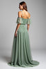 Load image into Gallery viewer, A Line Dusty Sage Cold Shoulder Long Formal Dress