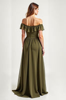 Load image into Gallery viewer, Off the Shoulder Olive Chiffon Long Formal Dress