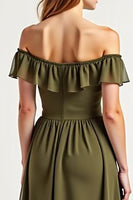 Load image into Gallery viewer, Off the Shoulder Olive Chiffon Long Formal Dress