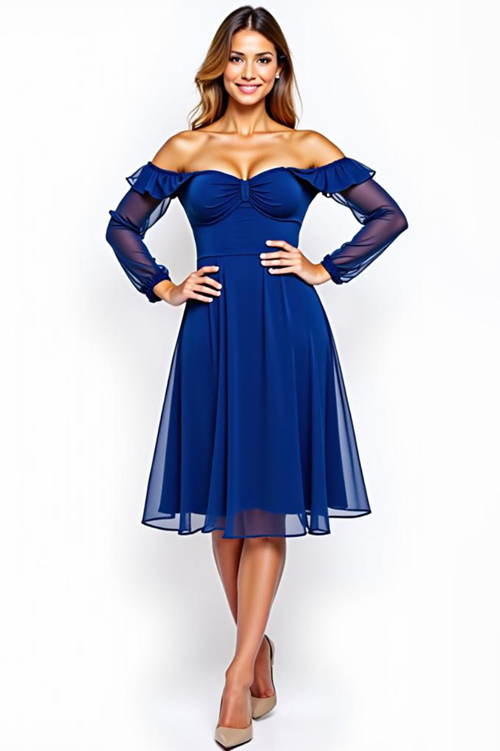 Royal Blue Off the Shoulder Chiffon Short Formal Dress