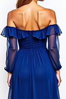 Load image into Gallery viewer, Royal Blue Off the Shoulder Chiffon Short Formal Dress