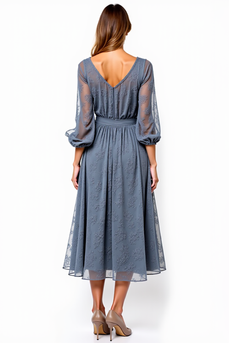Lace A Line Grey V-Neck Long Formal Dress
