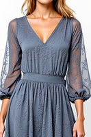 Load image into Gallery viewer, Lace A Line Grey V-Neck Long Formal Dress