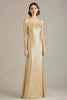 Load image into Gallery viewer, Sparkly Gold Square Neck Sheath Long Formal Dress