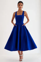 Load image into Gallery viewer, A Line Royal Blue Square Neck Long Formal Dress