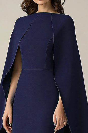 Navy Sheath Satin Short Formal Dress