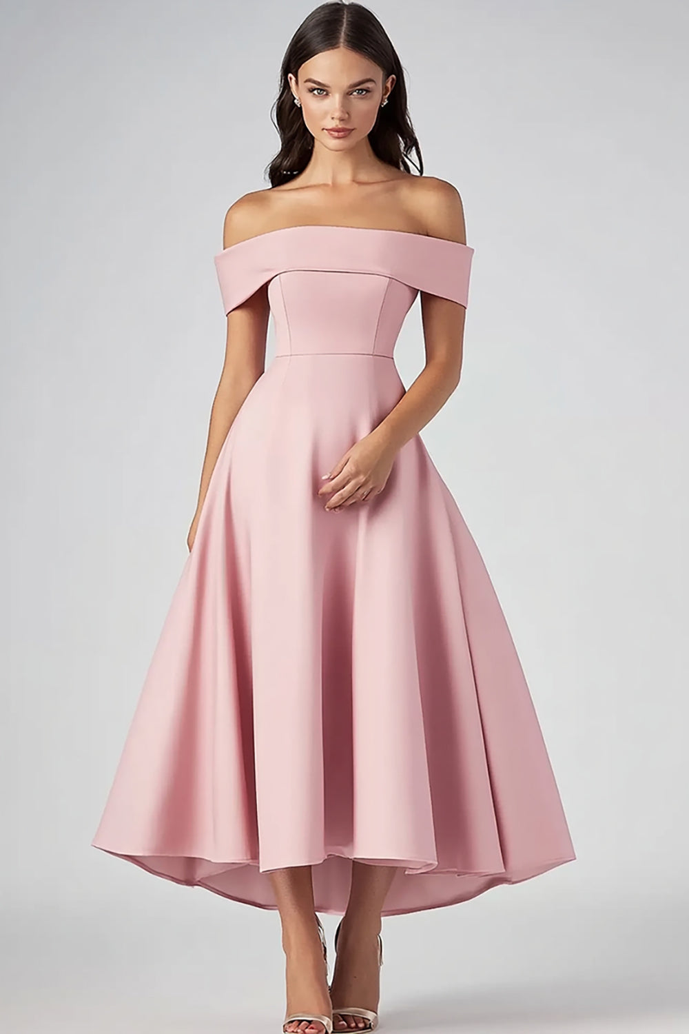 Off the Shoulder Pink A Line Long Formal Dress