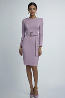 Load image into Gallery viewer, Lilac Round Neck Sheath Short Formal Dress with Long Sleeves