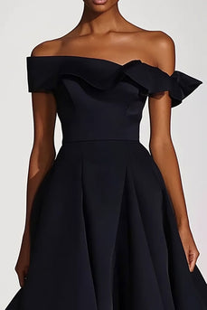 Off the Shoulder Black A Line Long Formal Dress