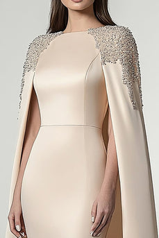 Sheath Champagne Satin Short Formal Dress with Shawl