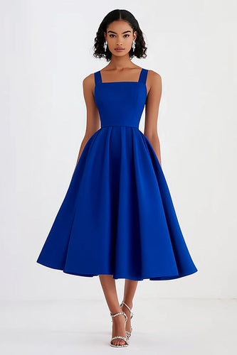 Royal Blue Square Neck A Line Long Formal Dress