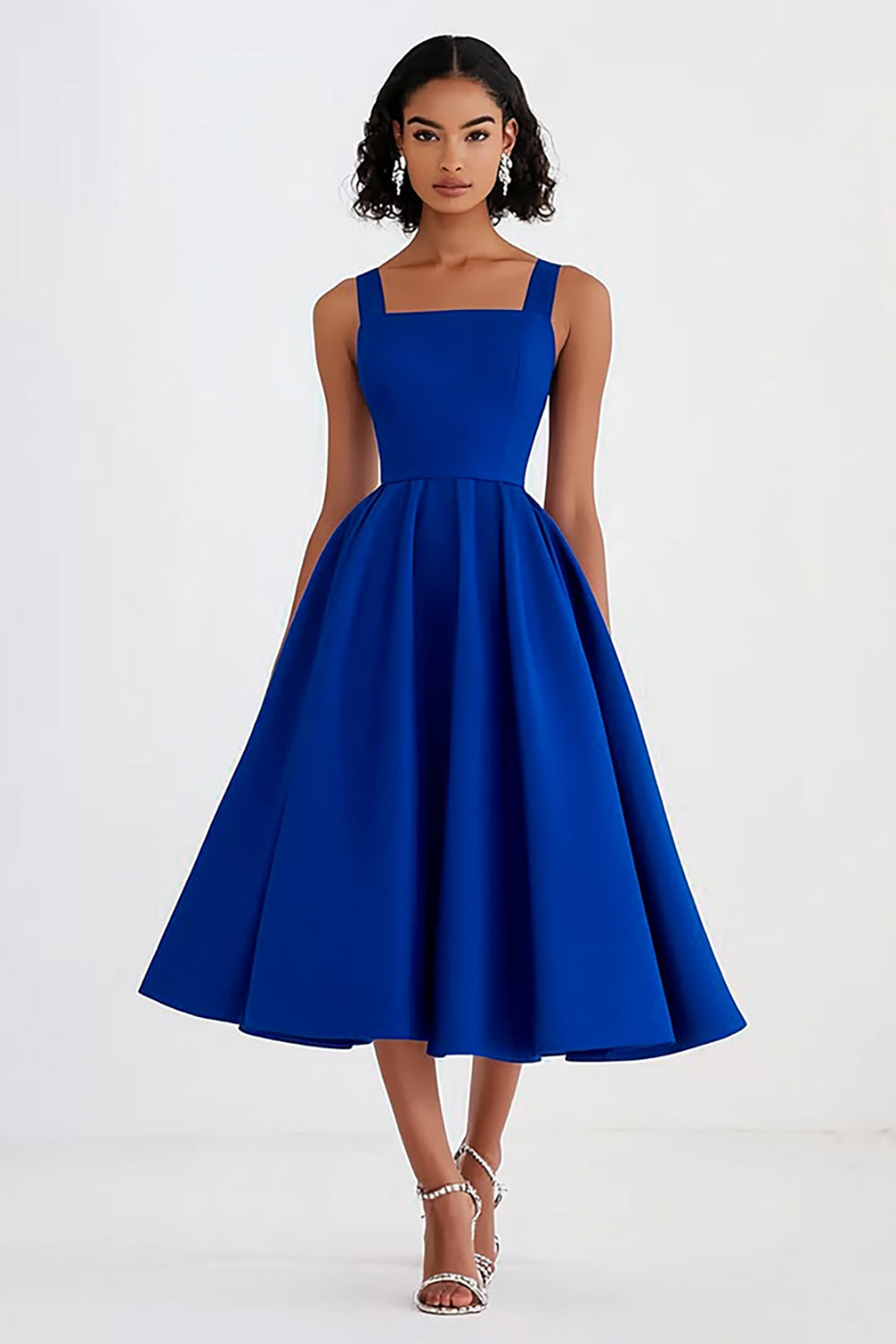 Royal Blue Square Neck A Line Long Formal Dress