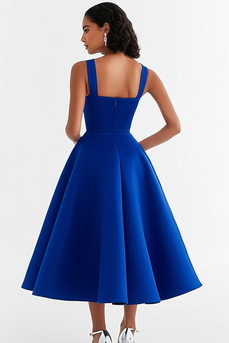 Royal Blue Square Neck A Line Long Formal Dress