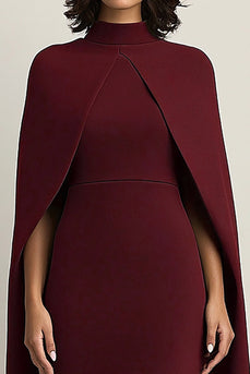 Burgundy High Neck Sheath Long Formal Dress with Shawl