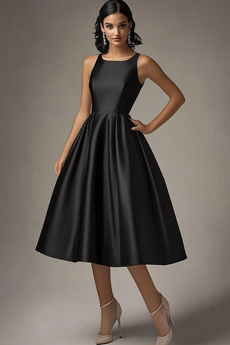 Scoop Neck Black A Line Long Formal Dress