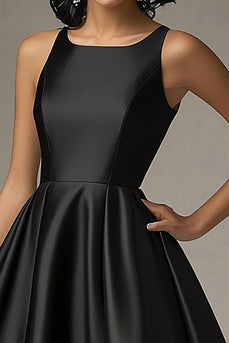 Scoop Neck Black A Line Long Formal Dress