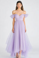Load image into Gallery viewer, Off the Shoulder Lilac Tulle Asymmetrical Long Formal Dress