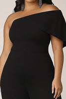 Load image into Gallery viewer, Black Plus Size One Shoulder Long Formal Jumpsuit