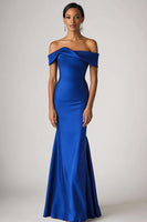Load image into Gallery viewer, Royal Blue Sheath Satin Long Formal Dress