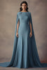 Load image into Gallery viewer, Ruched Grey Blue Round Neck Long Formal Dress with Shawl