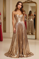 Load image into Gallery viewer, Champagne Metallic A Line Pleated Long Prom Dress