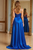 Load image into Gallery viewer, Royal Blue A Line Long Satin Prom Dress with Slit