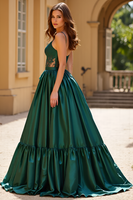 Load image into Gallery viewer, Dark Green Ball Gown Satin V-Neck Long Prom Dress