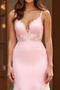 Load image into Gallery viewer, Pink Mermaid Spaghetti Straps Backless Long Prom Dress