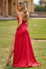 Load image into Gallery viewer, Red Satin A Line Strapless Long Prom Dress with Slit