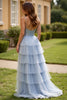 Load image into Gallery viewer, Light Blue Tulle Sweetheart Tiered Long Prom Dress