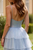 Load image into Gallery viewer, Light Blue Tulle Sweetheart Tiered Long Prom Dress