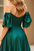 Load image into Gallery viewer, Dark Green Satin A Line Off the Shoulder Long Prom Dress with Slit