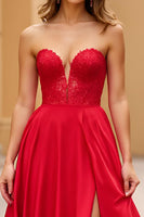 Load image into Gallery viewer, Red A Line Sweetheart Long Prom Dress with Slit