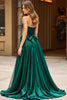 Load image into Gallery viewer, Dark Green A Line Satin Strapless Long Prom Dress with Bow