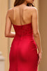 Load image into Gallery viewer, Sheath Red Strapless Sweetheart Long Prom Dress with Slit