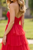 Load image into Gallery viewer, Red A Line Tulle Strapless Tiered Long Prom Dress with Slit