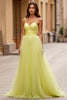 Load image into Gallery viewer, Yellow A Line Tulle V-Neck Long Prom Dress
