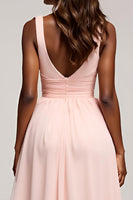 Load image into Gallery viewer, Pink A Line Chiffon Backless Long Prom Dress with Slit