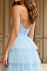 Load image into Gallery viewer, Sky Blue A Line Tulle Tiered Backless Long Prom Dress with Slit