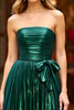 Load image into Gallery viewer, Sparkly Dark Green Satin A Line Strapless Long Prom Dress with Slit