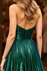 Load image into Gallery viewer, Sparkly Dark Green Satin A Line Strapless Long Prom Dress with Slit