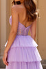 Load image into Gallery viewer, Lilac A Line Tulle Strapless Sweetheart Tiered Long Prom Dress with Slit