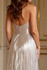 Load image into Gallery viewer, Silver A Line Deep V-Neck Spaghetti Straps Long Prom Dress