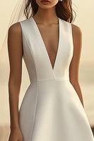 Load image into Gallery viewer, White A Line Satin V-Neck Mini Bridal Shower Dress