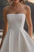 Load image into Gallery viewer, White A Line Satin Strapless Long Engagement Dress