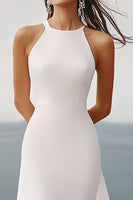 Load image into Gallery viewer, White A Line Chiffon Halter Neck Long Engagement Dress
