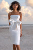 Load image into Gallery viewer, White Bodycon Satin Strapless Long Graduation Dress with Bow