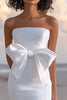Load image into Gallery viewer, White Bodycon Satin Strapless Long Graduation Dress with Bow